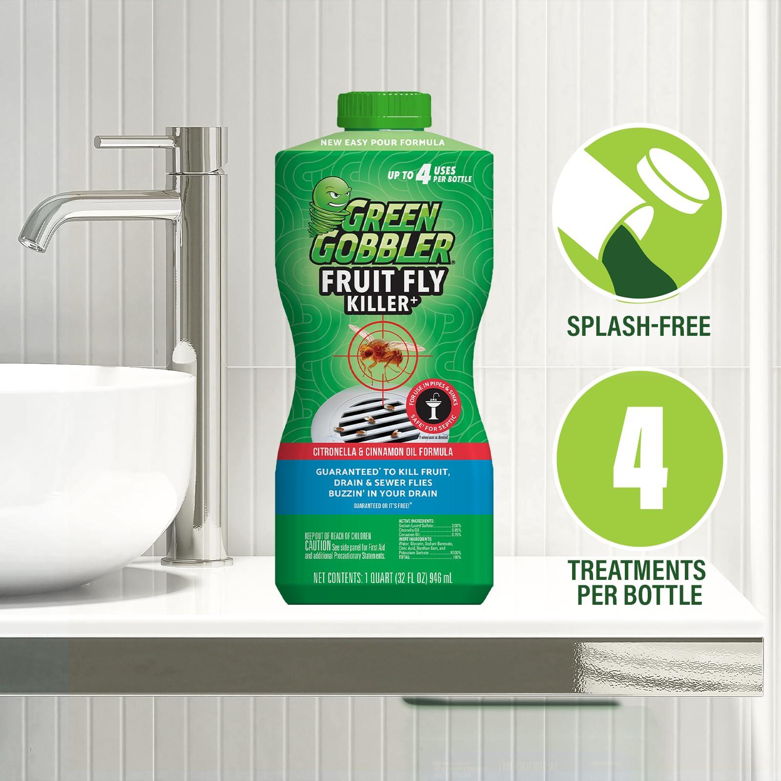 Green Gobbler Green Gobbler Fruit Fly Killer+ - Kills Fruit Flies, Drain Flies & Sewer Flies, Gel Treatment for Use in Sinks & Pipes - Safe for Septic Systems, 32oz - Up to 8 USES (2 Pack)