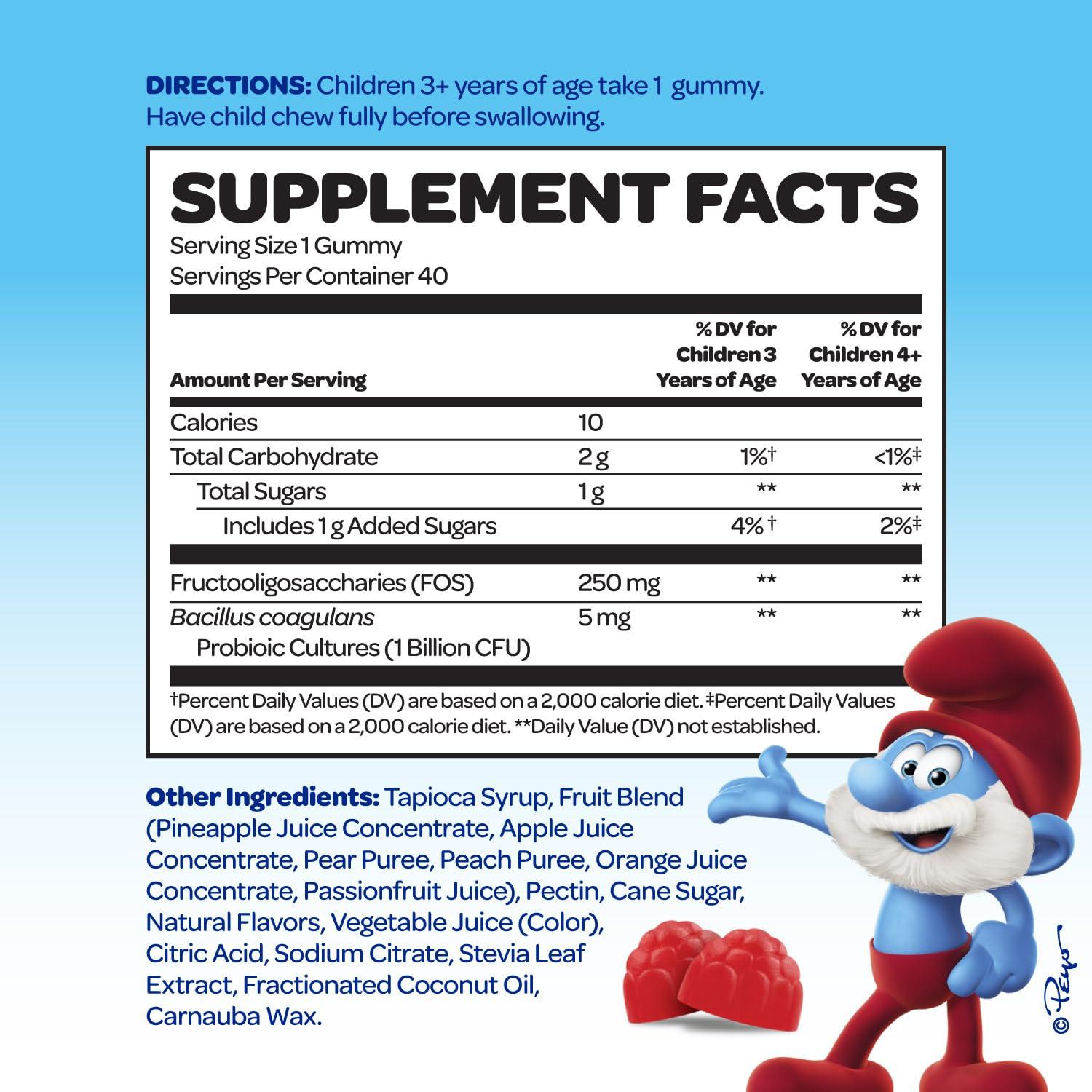 VITABURST Smurfs Pre and Probiotics for Kids Gummies | Kids Probiotics Gummies for Digestion and Immunity | Made with Real Fruit | Doctor Developed | Non-GMO and No Artificial Flavors or Colors | 40 Gummies