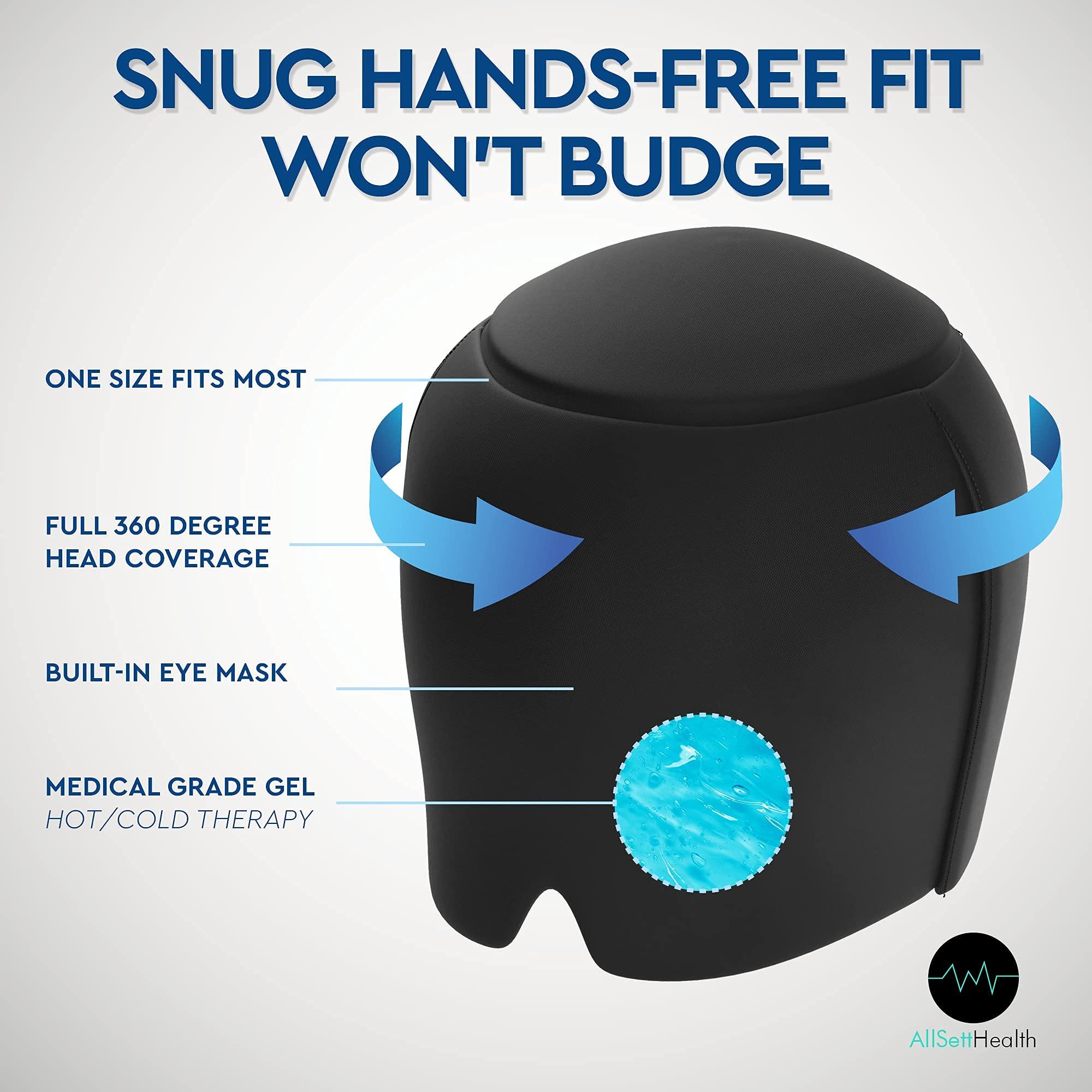 AllSett Health 2 Pack - Migraine Relief Cap Ice Head Wrap Headache and Migraine Hat | Headache Relief with Hot/Cold Gel Head Ice Pack with Face and Eye Headache Mask Compress - FSA HSA Eligible Items