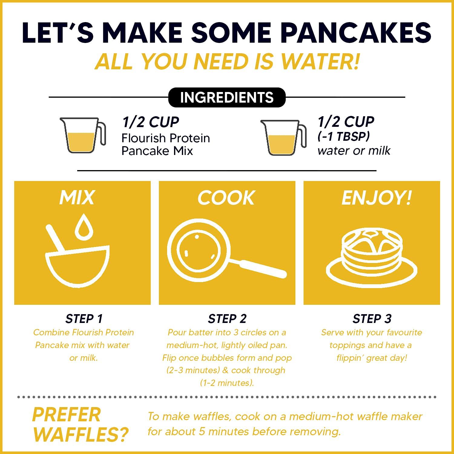 Flourish Flourish - Protein Pancake & Waffle Mix, Whey Protein Isolate & Flax Seed, Non-GMO, No Added Sugar, Superfood, High Protein & Fiber, Just Add Water - Buttermilk, 16oz