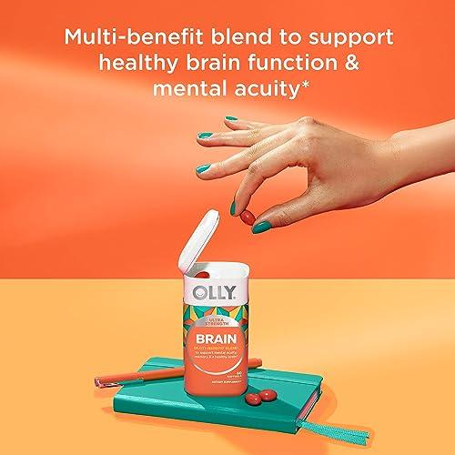 OLLY OLLY Ultra Strength Brain Softgels, Nootropic, Supports Healthy Brain Function, Memory, Focus and Concentration, Omega-3s, Vitamins B6 and B12, 30 Day Supply - 60 Count