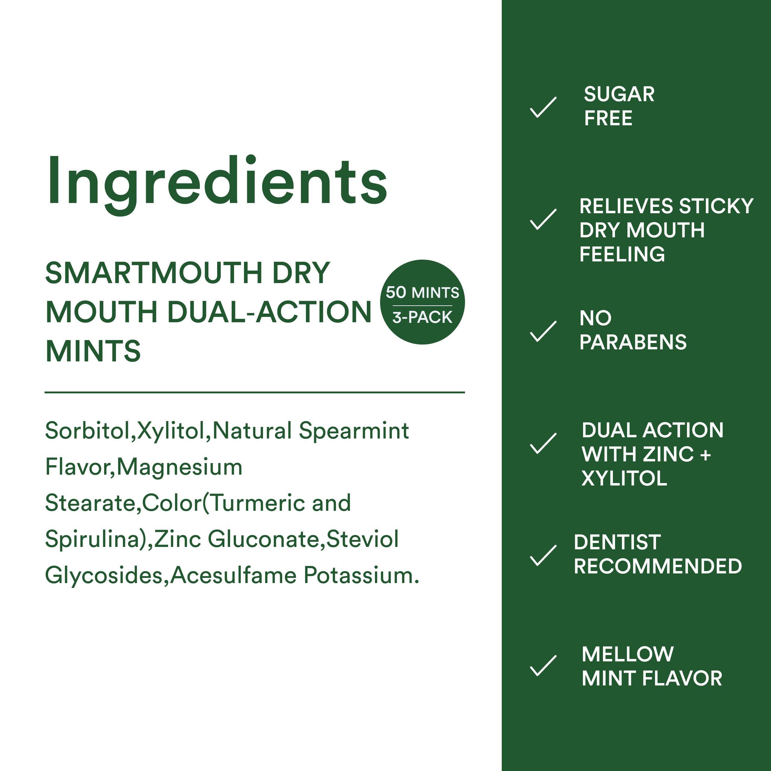 SmartMouth SmartMouth Dry Mouth Dual-Action Mints - Sugar-Free Breath Mints - 50 Count, 3 Pack, Mellow Mint