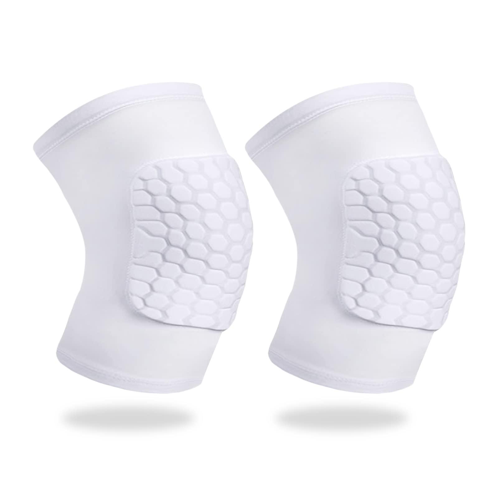 Laiiqi Knee Compression Pads,Basketball Knee Pads with Honeycomb Padding, Breathable and Non-Slip Knee Pads for Volleyball Gym Running Workout Sports, Hex Knee Pads Sleeves for Men and Women M (A Pair White)