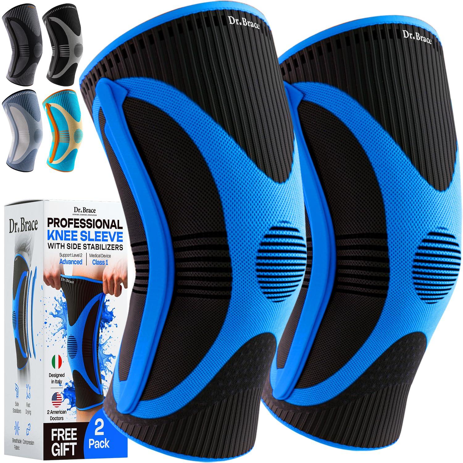 DR. BRACE DR. BRACE ELITE Knee Brace with Size Stabilizer (2 Pack) Knee Brace for Women & Men, Workout, Sports, Daily Knee Compression Sleeve for Maximum Knee Pain Support & Fast Recovery (Neptune, Large)