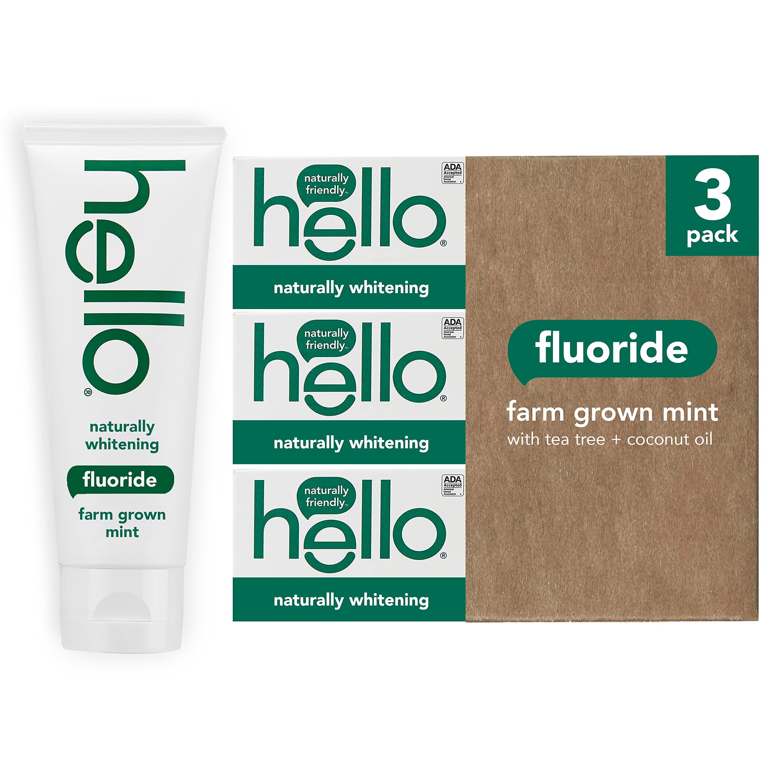 hello Hello Naturally Whitening Fluoride Toothpaste, Natural Peppermint Flavor & Antiplaque Toothpaste, Fluoride Free for Teeth Whitening with Natural Peppermint Flavor