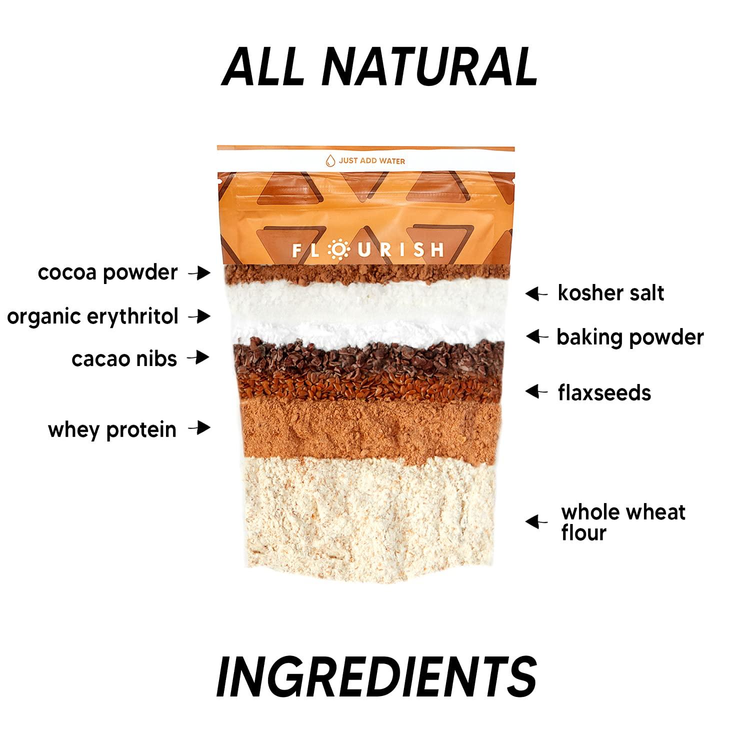 Flourish Flourish - Protein Pancake & Waffle Mix, Whey Protein Isolate & Flax Seed, Non-GMO, No Added Sugar, Superfood, High Protein & Fiber, Just Add Water - Chocolate, 16oz