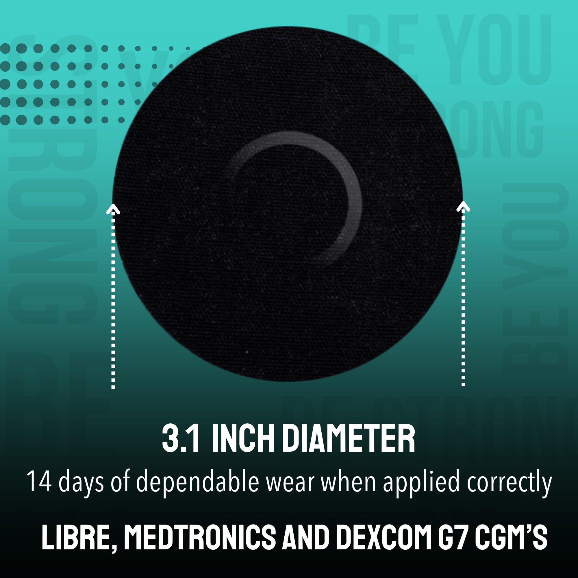 Type Strong Type Strong Freestyle Libre 3 Sensor Covers, Adhesive Patches for Libre 2, Dexcom G7, Medtronic Guardian. Pre-Cut for Sensitive Skin, Waterproof, Sweat-Resistant for 10-14 Days, 20 Pack, Black