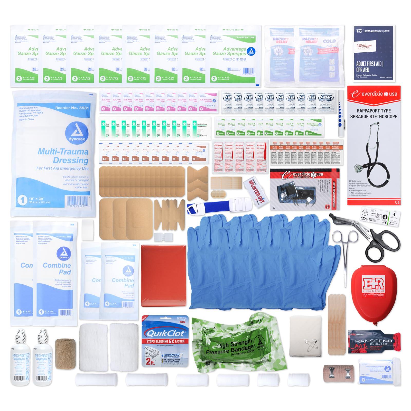 MFASCO MFASCO Emergency Response GO First Aid Bag - 160 Pcs EMT Trauma Kit, First Responder Medical Bag, Deluxe Stocked Kit with Tourniquet, Sprague Stethoscope, Pressure & Bleeding Control Dressings