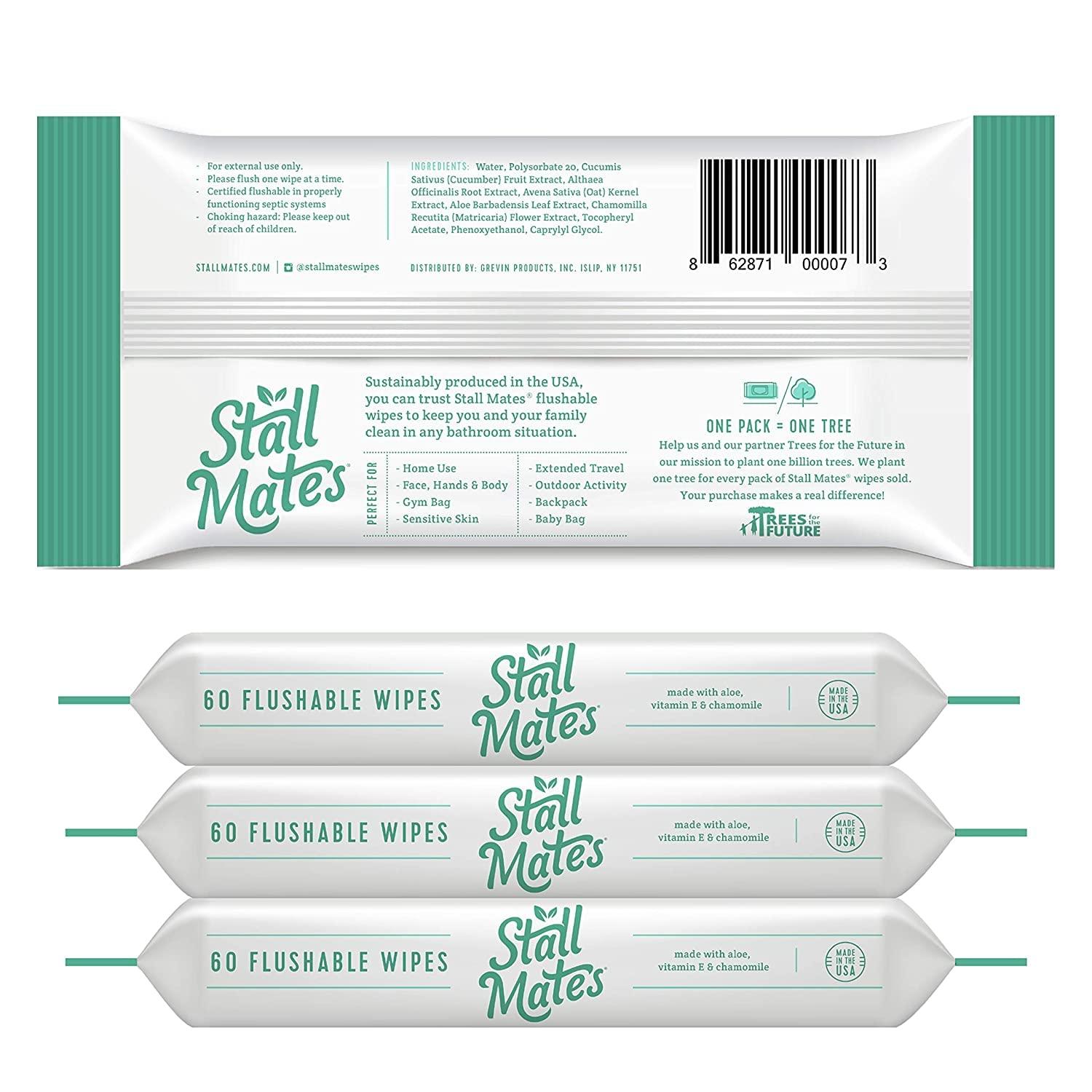 Stall Mates Wipes Stall Mates Wipes: Flushable Wipes | 60-Wipe Home Pack | Hypoallergenic | Unscented with Vitamin-E & Aloe | (4 Pack - 240 Wipes Total)
