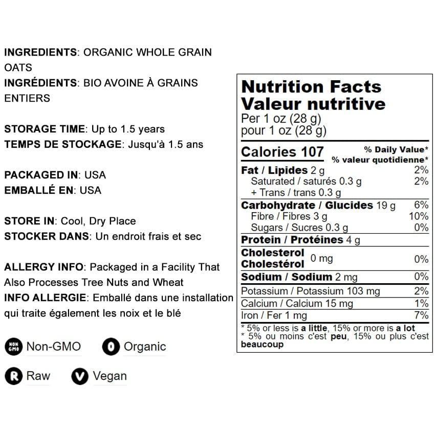 Food to Live Food to Live Organic Quick Cooking Rolled Oats Non-GMO, 1-Minute Oatmeal, 100% Whole Grain, Thin Flakes, Uncooked, Vegan, Bulk. Rich in Protein, Fiber. Great for Breakfast Cereal, Granola, Baking