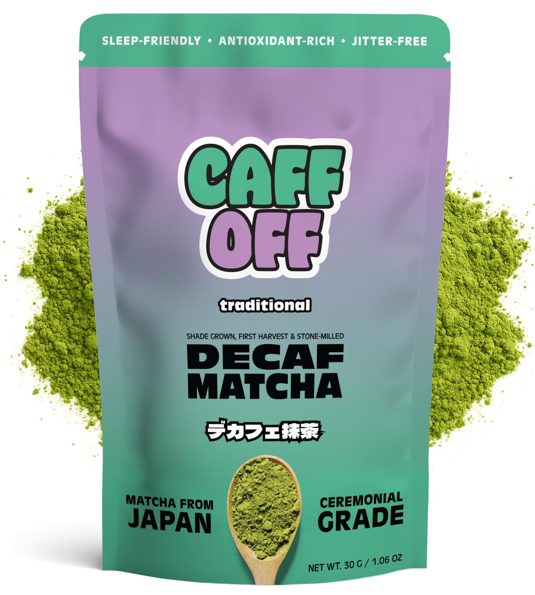 Caff Off Caff Off Decaf Matcha Green Tea Powder - Authentic, Naturally Decaffeinated & Ceremonial Grade - Caffeine Free Matcha Powder From Japan - Plant Based, Vegan & Keto Friendlly (1.06 OZ / 30 G / 30 Servings, Traditional)