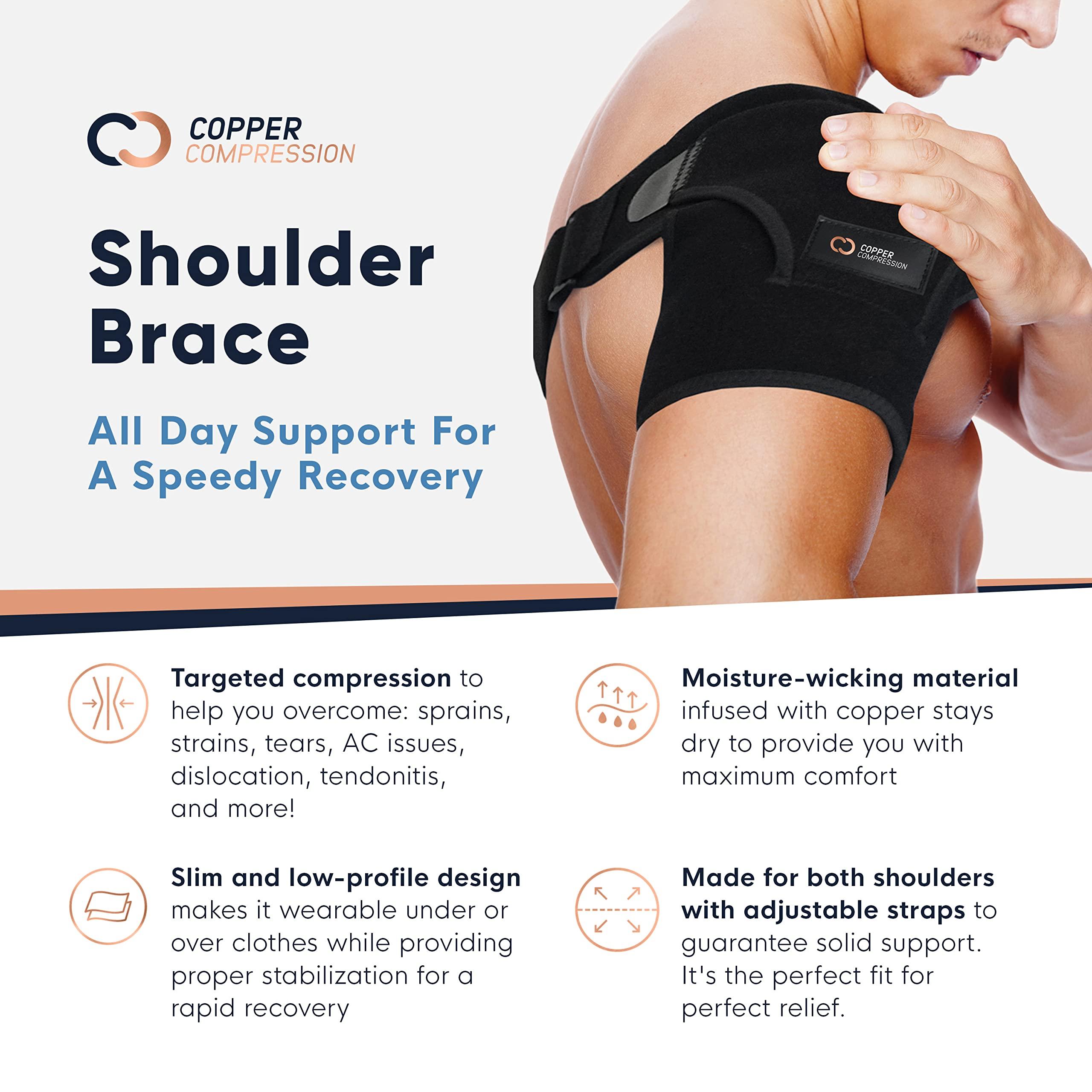 Copper Compression Copper Compression Recovery Shoulder Brace - Immobilizer for Torn Rotator Cuff, AC Joint Pain Relief, Dislocation, Arm Stability, Injuries, Tears - Adjustable Fits Men, Women - Black/Pink - L/XL