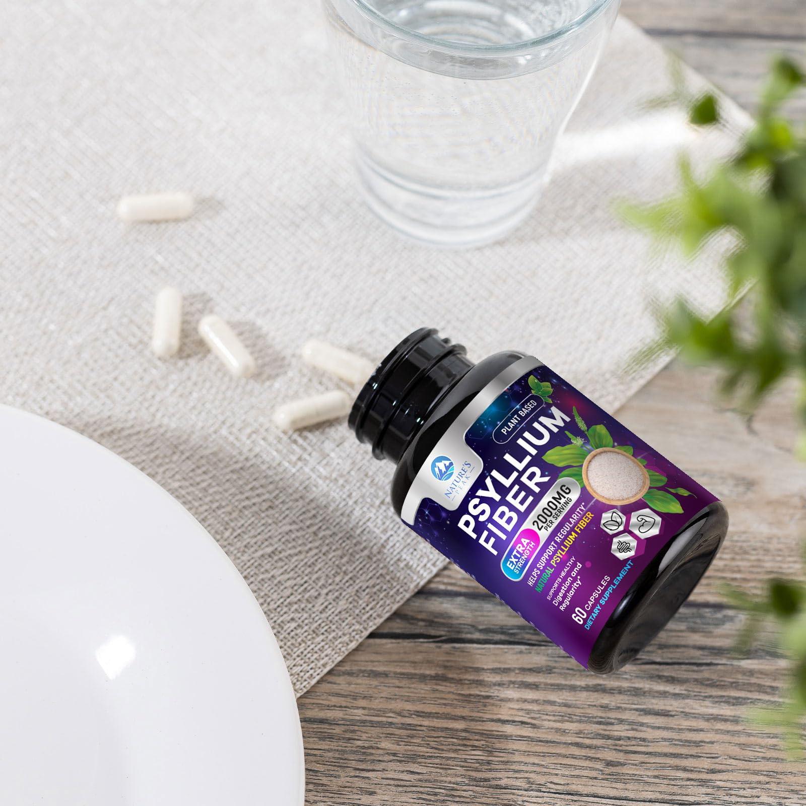 Nature\'s Peak Psyllium Husk Powder Caps 1500mg - Non-GMO, Natural Soluble Fiber for Daily Digestive Health & Regularity Support, Vegan Psyllium Fiber Supplement with Plant Based Fiber, Sugar Free - 60 Capsules