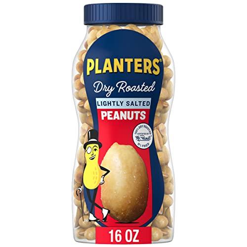 Planters PLANTERS Lightly Salted Dry Roasted Peanuts, Party Snacks, Plant Based Protein 16oz (4 Jars)