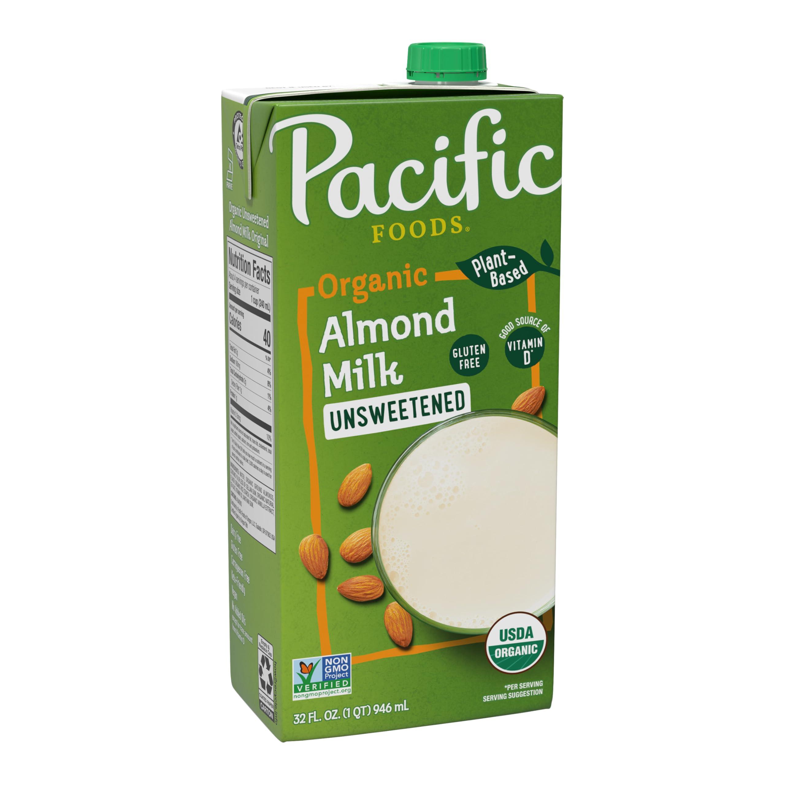 Pacific Foods Pacific Foods Organic Unsweetened Almond Milk, Plant Based Milk, 32 oz Carton (Pack of 6)