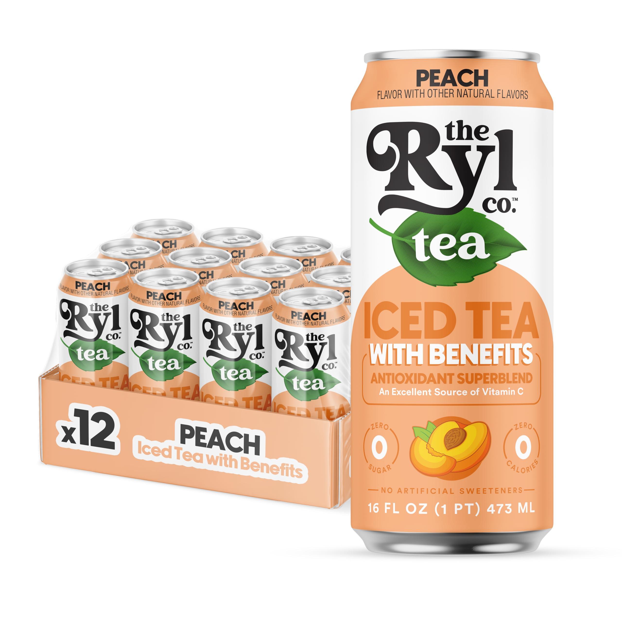 The Ryl Co Ryl Iced Tea, Peach, Antioxidant Superblend, Zero Sugar, Low Carb, Zero Calorie Iced Tea, 16.0 Fl Oz (12-Pack)
