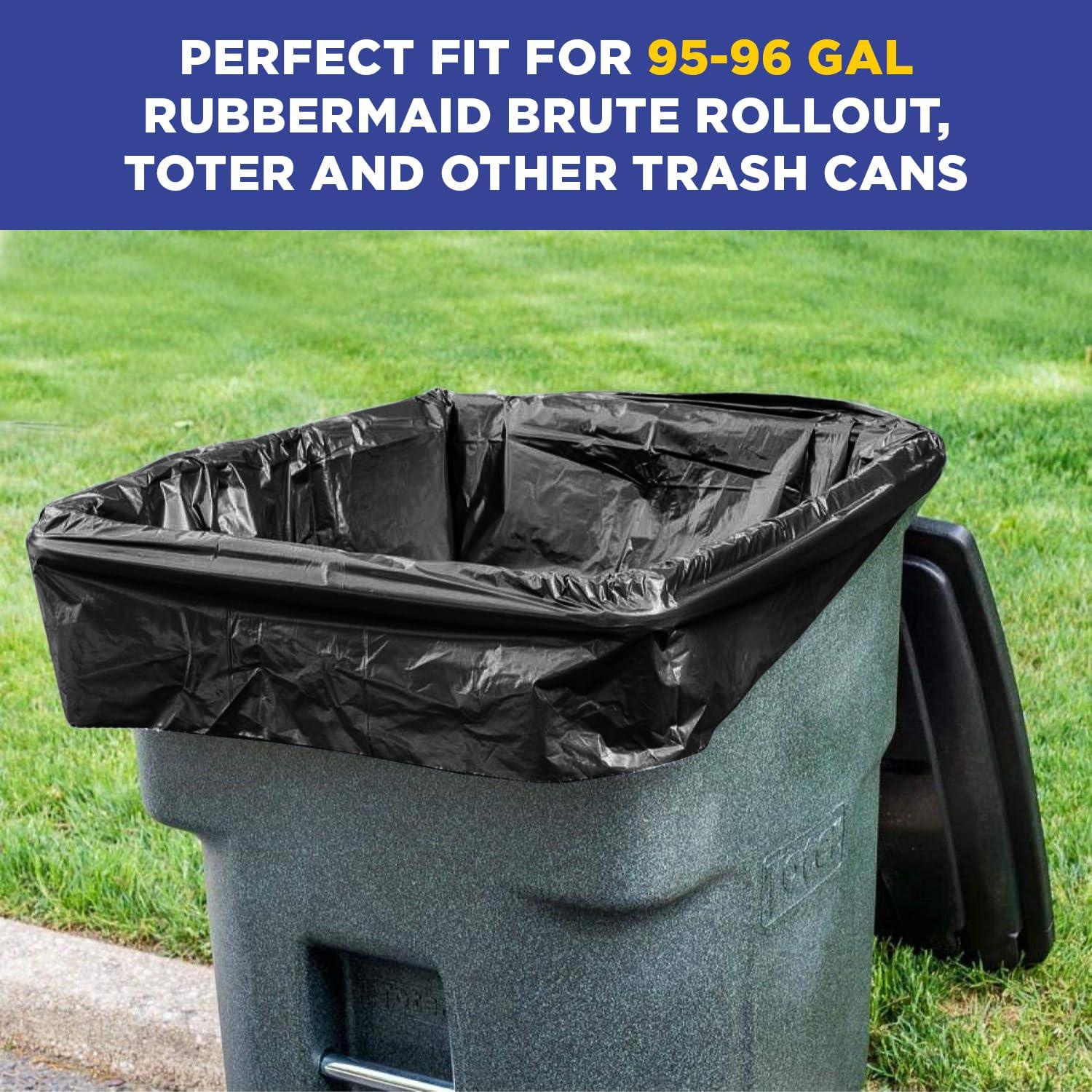 PLASTIC PRINCE 95-96 Gallon Trash Bags Heavy Duty 2 Mil 100 Pounds Extra Large Industrial Durable 90, 95, 96, 100 Gal Black Garbage Can Liners, Fits Rubbermaid Brute 95 gal Trash Cans, 61\" x 68\" (50 Pack) Bulk