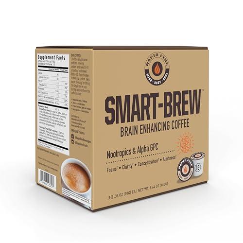 Rapid Fire Rapidfire Smart-Brew, Nootropics Coffee, High Performance Infused Coffee Pods, Supports Energy and Brain Function, Coffee Concentrate, 16 Count