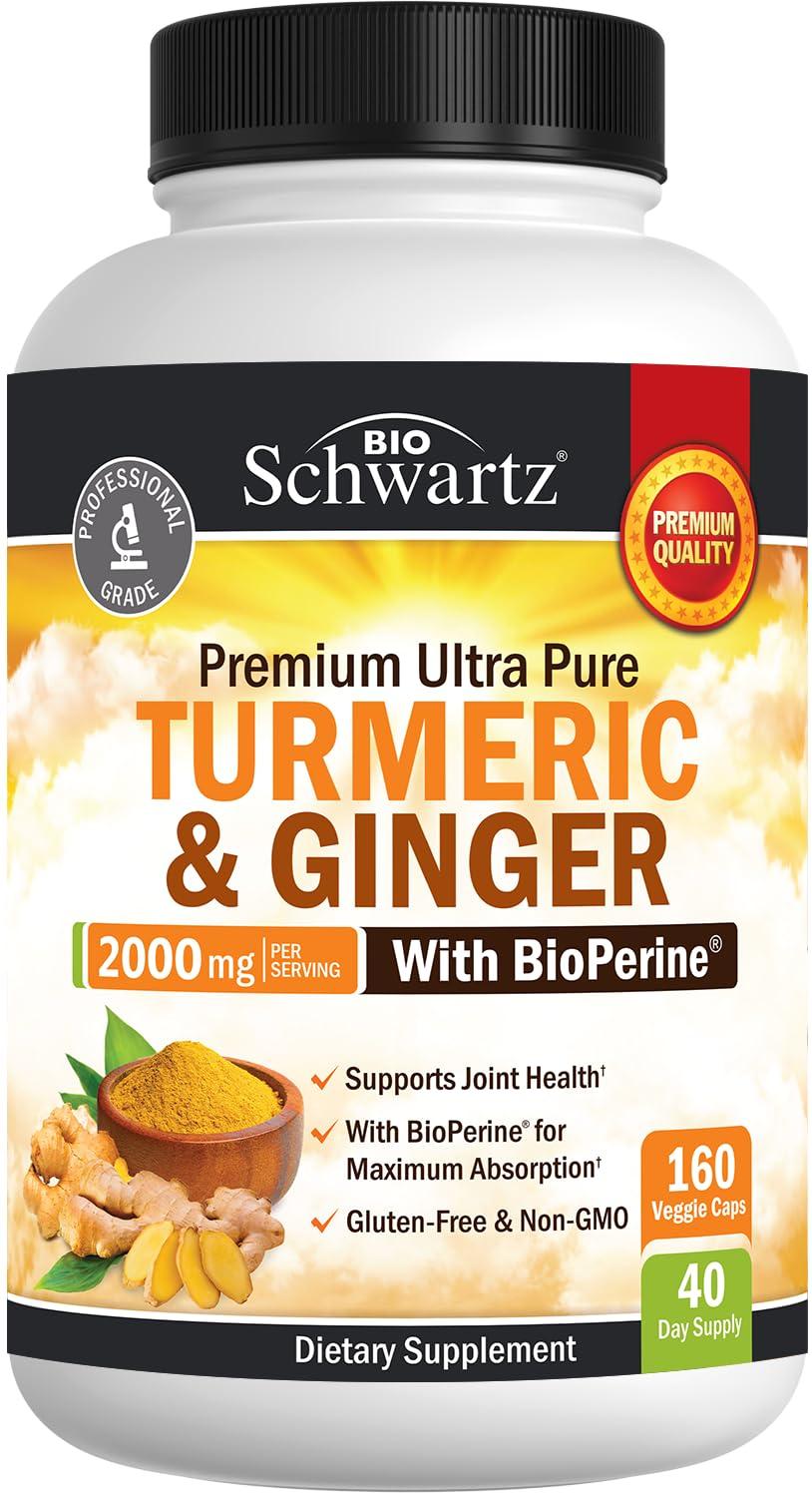 BioSchwartz Turmeric and Ginger Supplement with BioPerine - 2000mg High Absorption, 95% Curcuminoids - Non-GMO, Gluten-Free Turmeric Supplement for Joint and Immune Support - 160 Capsules