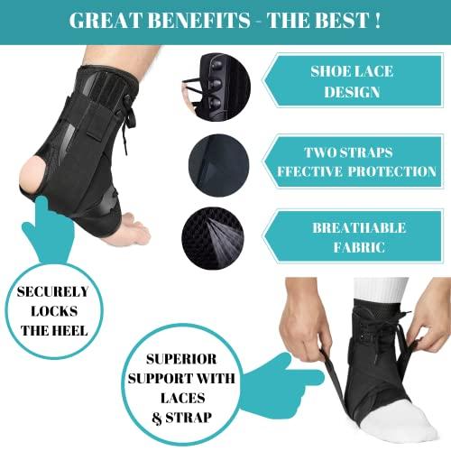 MEDIZED MEDIZED® Ankle Brace, Stabilizer, Lace Up Adjustable Support, Stirrup Compression – for Running, Basketball, Volleyball, Injury Recovery, Sprain, Ankle Wrap for Men, Women, and Children (Large)