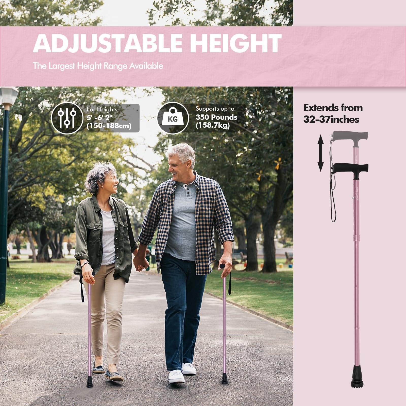GPTCAMP GPTCAMP G2 Walking Stick, Fold-up Walking Cane for Women and Men with Wrist Strap, Portable, Foldable, Collapsible, Lightweight and Sturdy with Comfortable T Handle