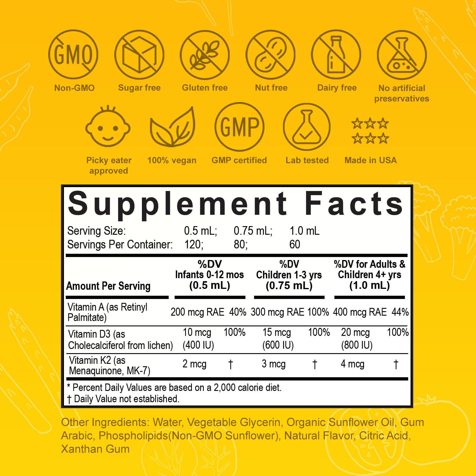 Nuvamin A New Form of Vitamin Nuvamin  Liquid Liposomal D3 Drops with Vitamin A & K2 for Baby Toddlers Kids & Adults, 800 IU/mL, 2 Fl.Oz (60ml), 120 Daily Serving, Great Taste - All Natural - Superior Absorption, Lemon Flavor