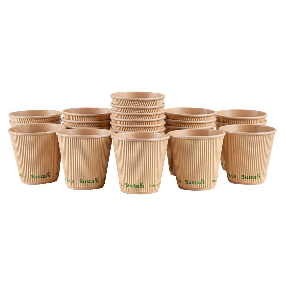 Restaurantware Restaurantware-Sustain 8 Ounce BPI-Certified Hot Cups, 500 Insulated Ripple Coffee Cups - Lids Sold Separately, Leakproof PLA Coating, Compostable Kraft Paper Cups, For Hot Or Cold Drinks