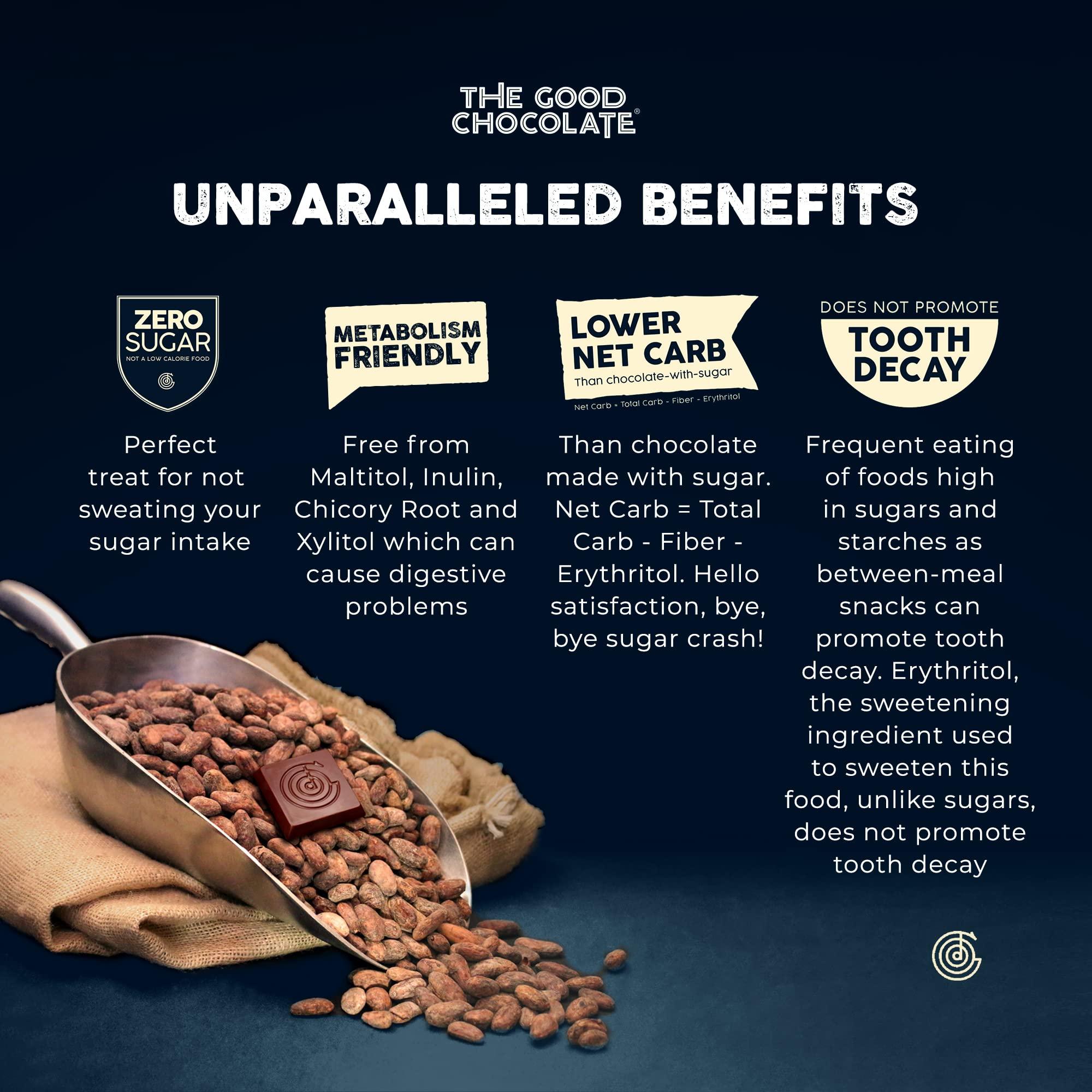 The Good Chocolate THE GOOD CHOCOLATE - Mini Signature Dark Chocolate Bars with Zero Sugar & Lower Net Carb - Keto Chocolate Bar Offers Lower Calorie Chocolate Candy - All Natural Non-GMO (Pack of 10)