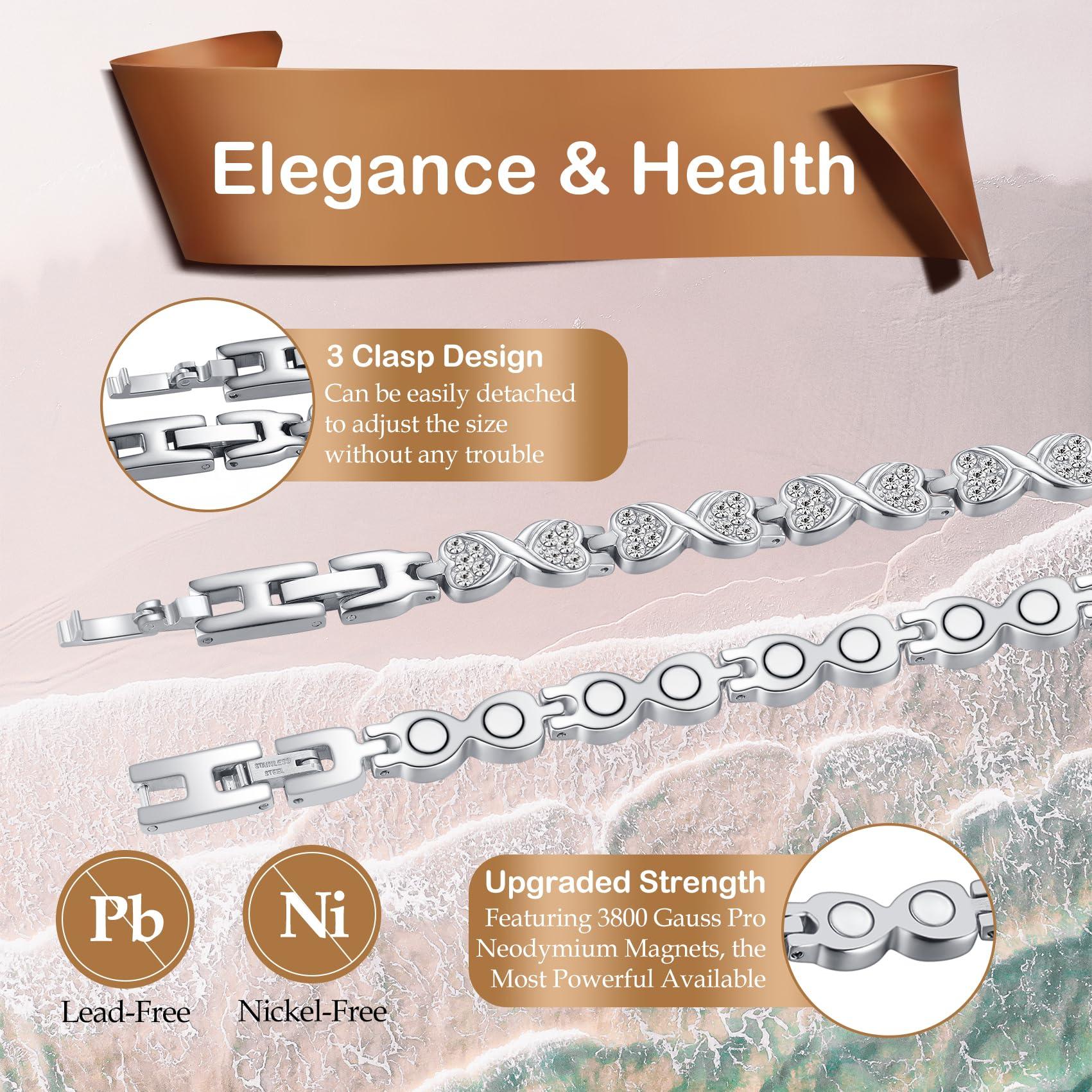 Feraco Feraco Ultra Strength Magnetic Bracelets for Women with 3800 Gauss Magnets, Stainless Steel Magnet Bracelet, Adjustable with Sizing Tool