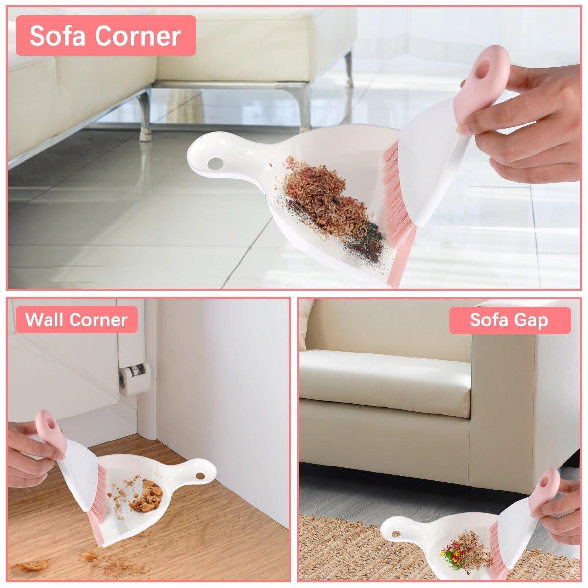 WDDBHSKN Dust pan Broom Brush Dustpan - Small Broom and Dustpan Set,Mini Broom and Dustpan,Small Dustpan and Brush Set for Home Cleaning, Sofa, Desk, Guinea Pig Cage, Cat Litter etc.Pink