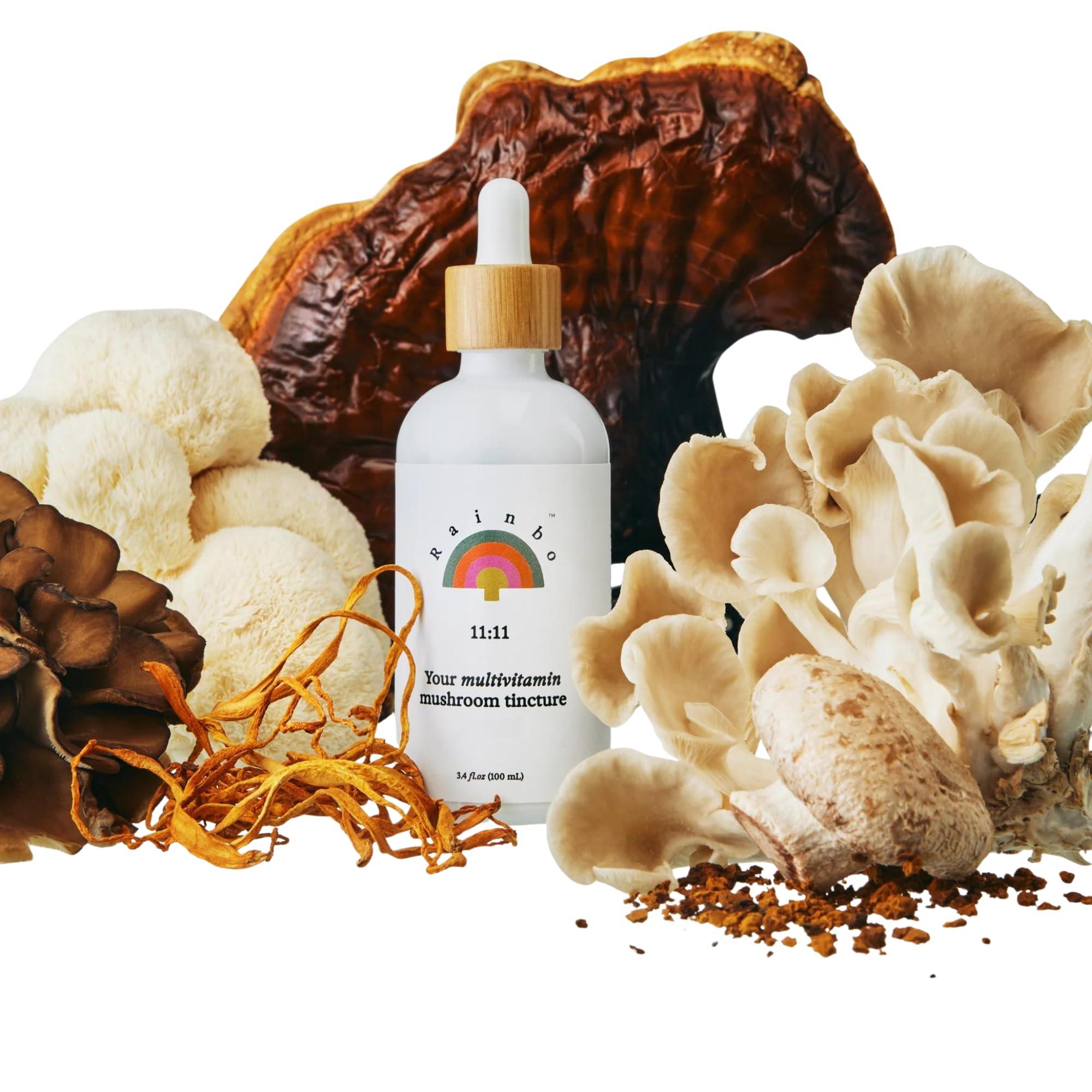 Rainbo Rainbo 11:11 Multi Mushroom Tincture, Dual Extract Mushroom Supplement for Comprehensive Immune Support, Brain Support, Liquid Lion's Mane & Turkey Tail, Vegan, Non GMO, 3.4 fl oz