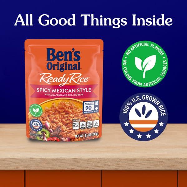 BEN\'S ORIGINAL BEN\'S ORIGINAL Ready Rice Spicy Mexican Style Flavored Rice, Easy Dinner Side, 8.5 oz Pouch (Pack of 12)