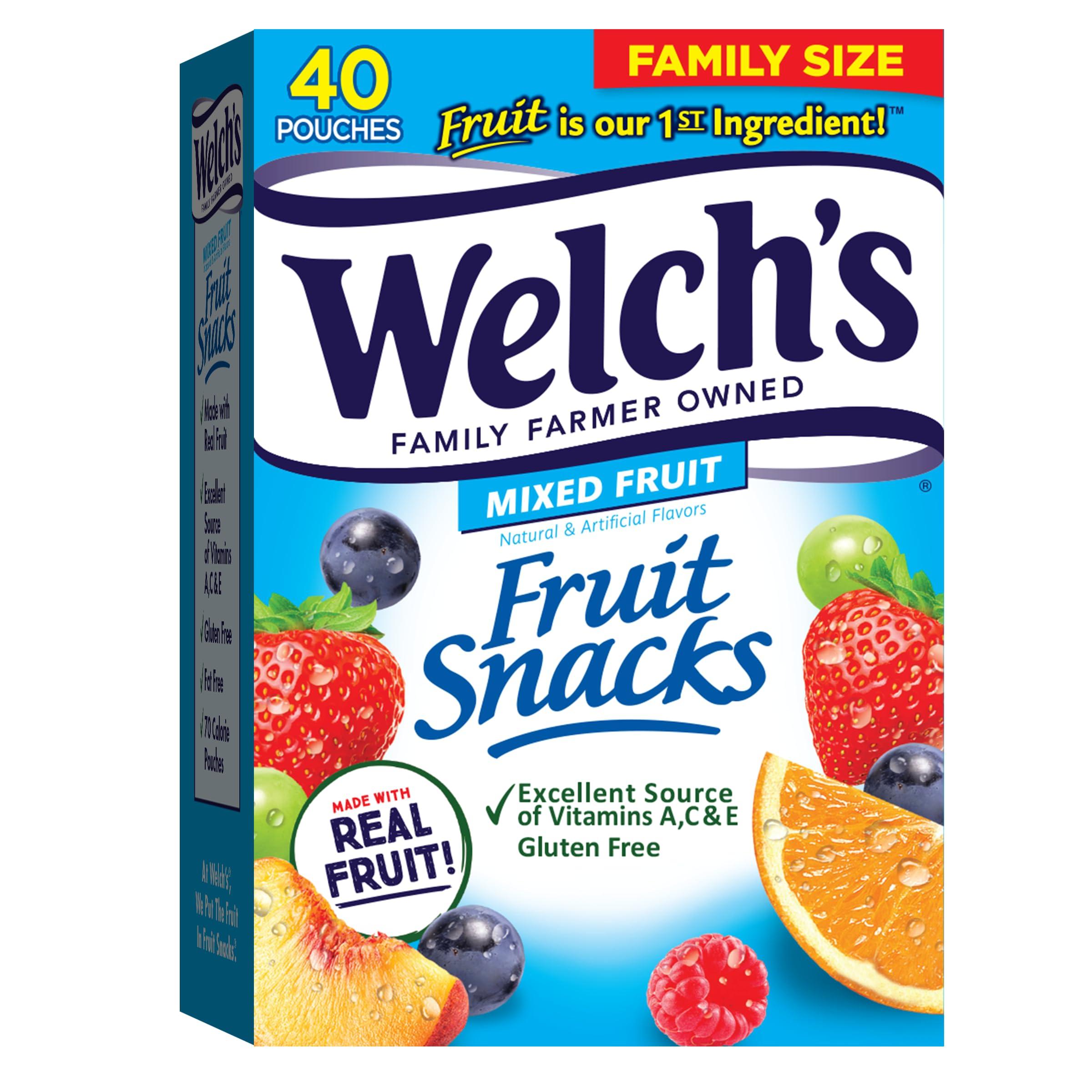 Welch's Welch\'s Fruit Snacks, Mixed Fruit, Gluten Free, Bulk Pack, Individual Single Serve Bags, 0.8 oz (Pack of 40)
