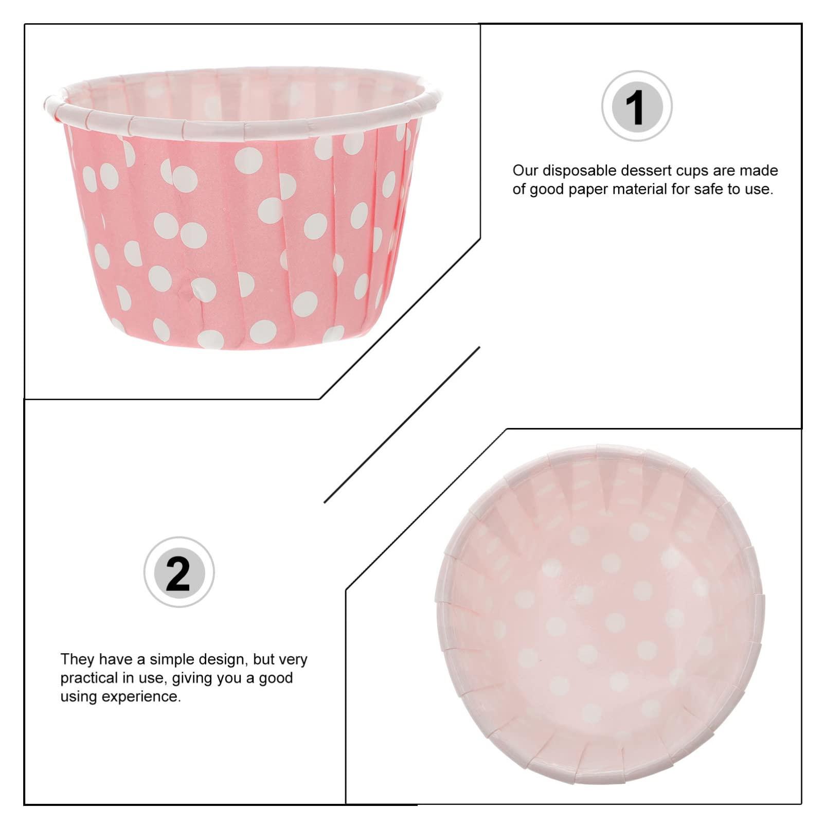 Housoutil Housoutil 50pcs Ice Cream Cups Paper Appetizer Cup Diy Baking Supplies Dessert Tasting Cup Mini Muffins Mini Plates Food Molds Salad Paper Cups Paper Dessert Container Pink Pudding Candy Cup
