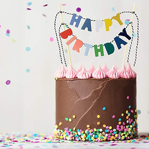 TECCA TECCA Happy Birthday Cake Topper Banner with Ombre Color Double-Sided Bunting Paper Letters. Handmade Food-Grade Safe Multi-Colored Party Decor. Pre-assembled and Reusable for any Age or Themed Party.