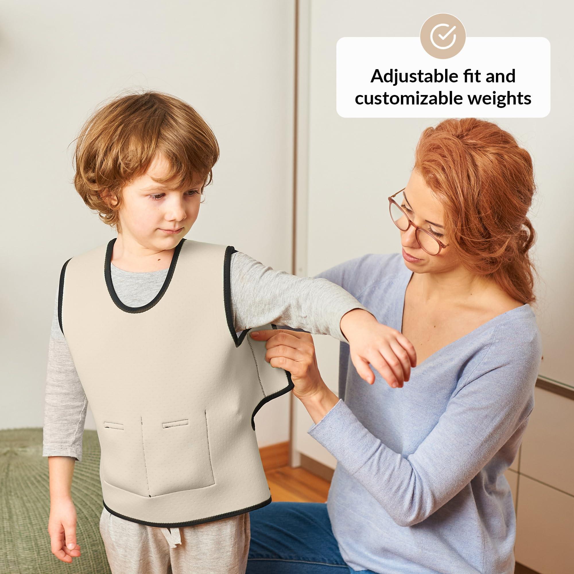 ODOXIA Weighted Vest for Kids | Provide Deep Pressure Comfort | ADHD Tools for Kids | Autism Sensory Clothing | Adjustable Weighted Vest | Weighted Compression Vest (Beige, Large)