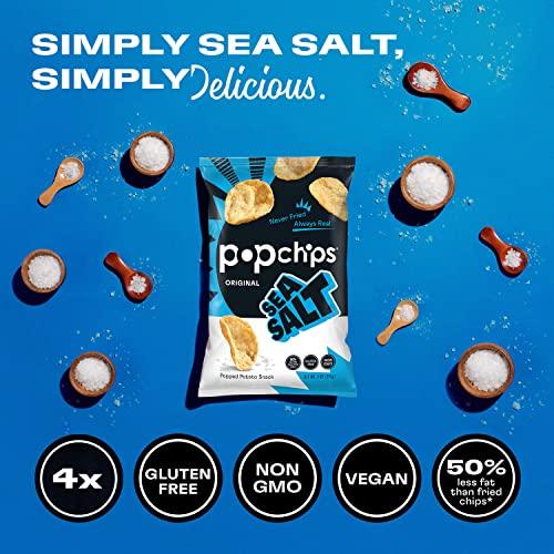 Popchips Popchips Potato Chips, Sea Salt, 4ct 5.0oz Share Bags, Low-Calorie and Gluten Free, Salty Snacks for Adults and Children, Non-GMO, Vegan & Kosher Friendly, 130 Calories Per Serving