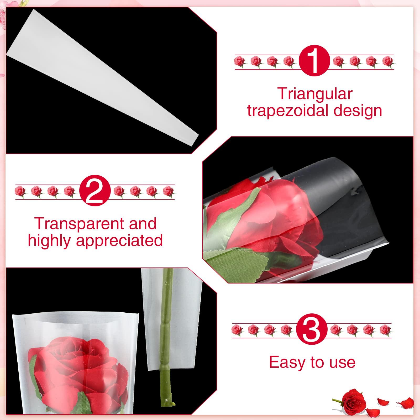 Yexiya Yexiya Single Rose Sleeve Bouquet Bags, Single Floral Clear Packaging Bag, Flower Wrapping Paper, Flower Bouquet Sleeves for Valentine\'s Day Galentines Day Gift Mother\'s Day Wedding Birthday(200 Pcs)