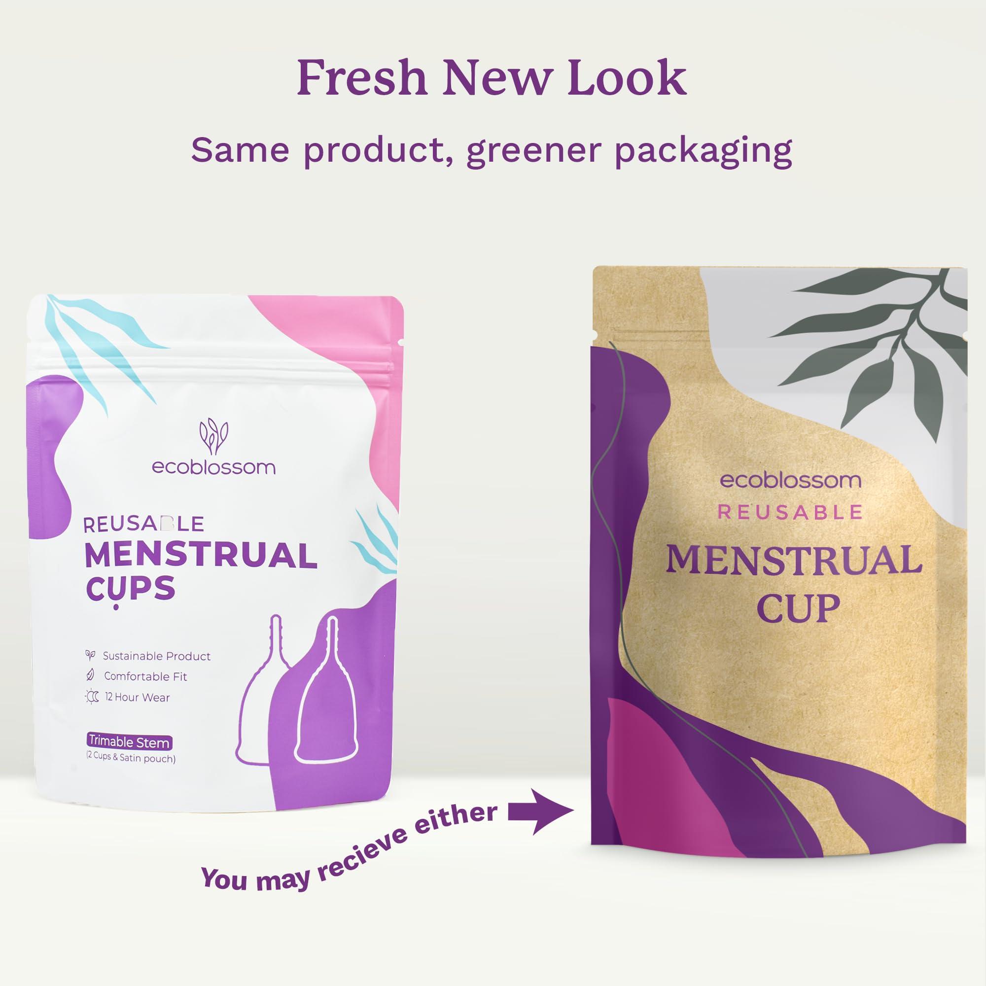 EcoBlossom EcoBlossom Menstrual Cup Kit - Tampon, Pad, and Disc Alternative Product - Wear for 12 Hours - Reusable Period Cup/Copa Designed with Soft Flexible Medical-Grade Silicone (Small & Large)