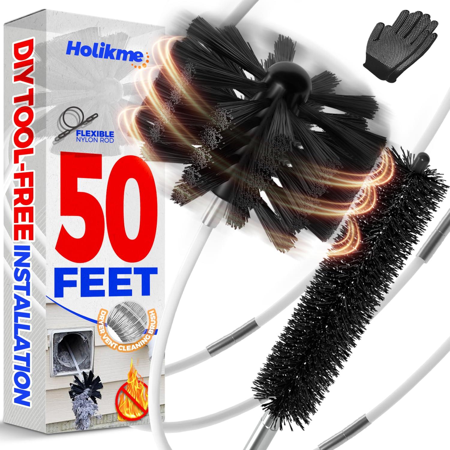 Holikme Holikme 50 Feet Dryer Vent Cleaner Kit Lint Remover Flexible Dryer Vent Cleaning Brush Extends Up to 50 Feet