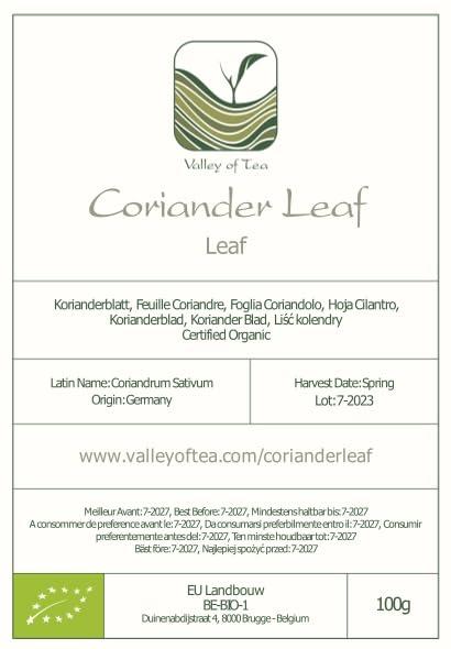Valley of Tea Coriander Leaves Dried Organic Quality - Dried Cilantro Leaf 100g