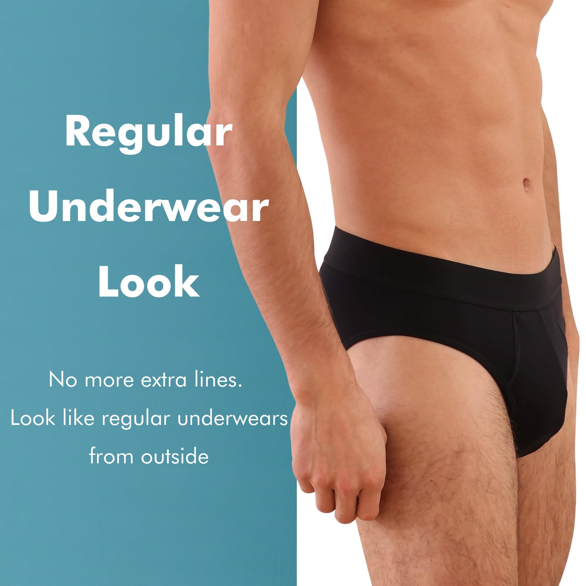 AIRCUTE AIRCUTE Washable Urine Incontinence Underwear for Men, Reusable Cotton Absorbency Leakproof Protective Briefs 90ML (Black, 3X-Large)