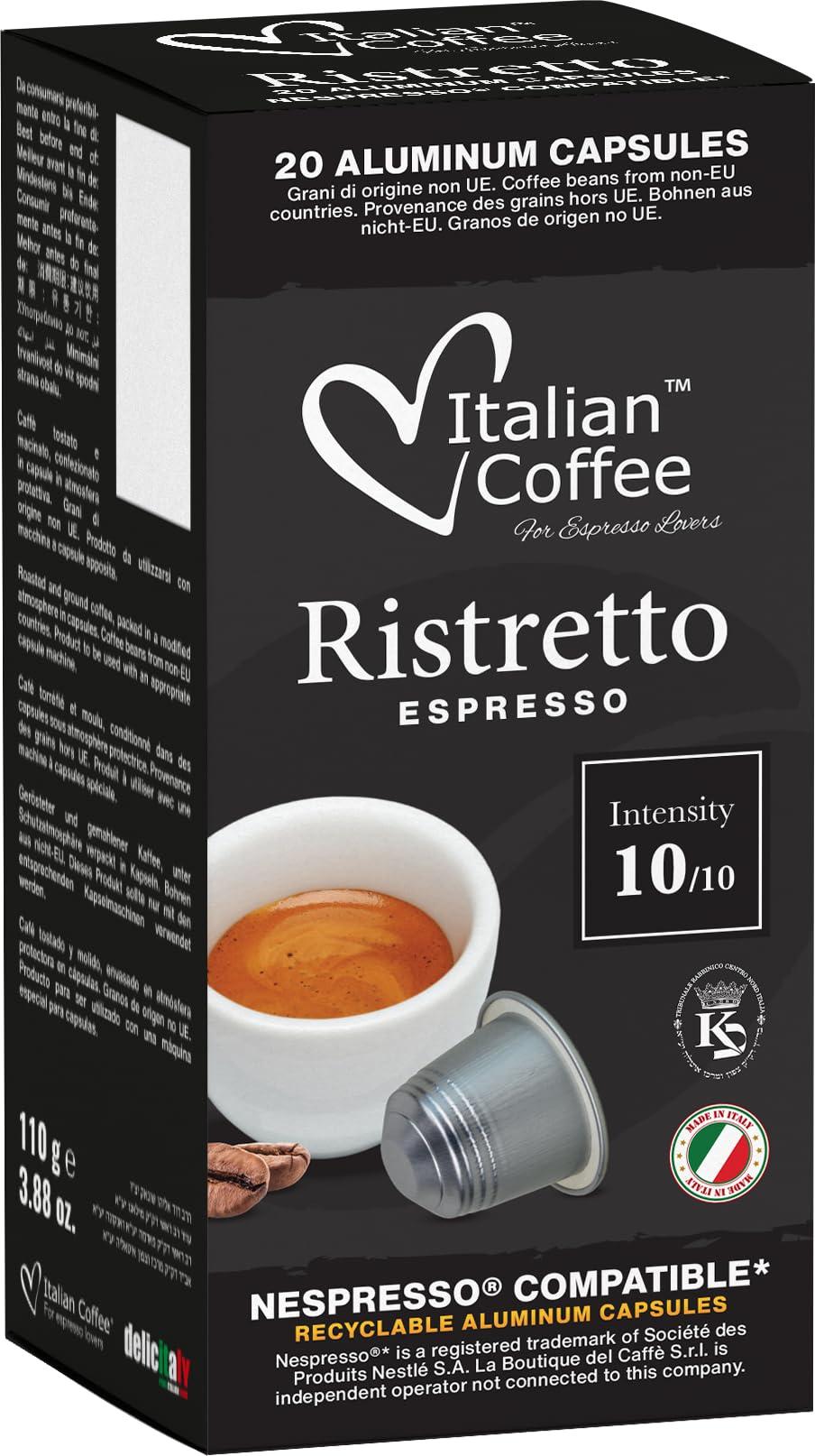 DELICITALY Pure Italian Food DELICITALY Pure Italian Food Italian Coffee pods compatible with Nespresso Original machines, Espresso capsules (100 Ristretto Aluminum Pods, 100 Count (Pack of 1))