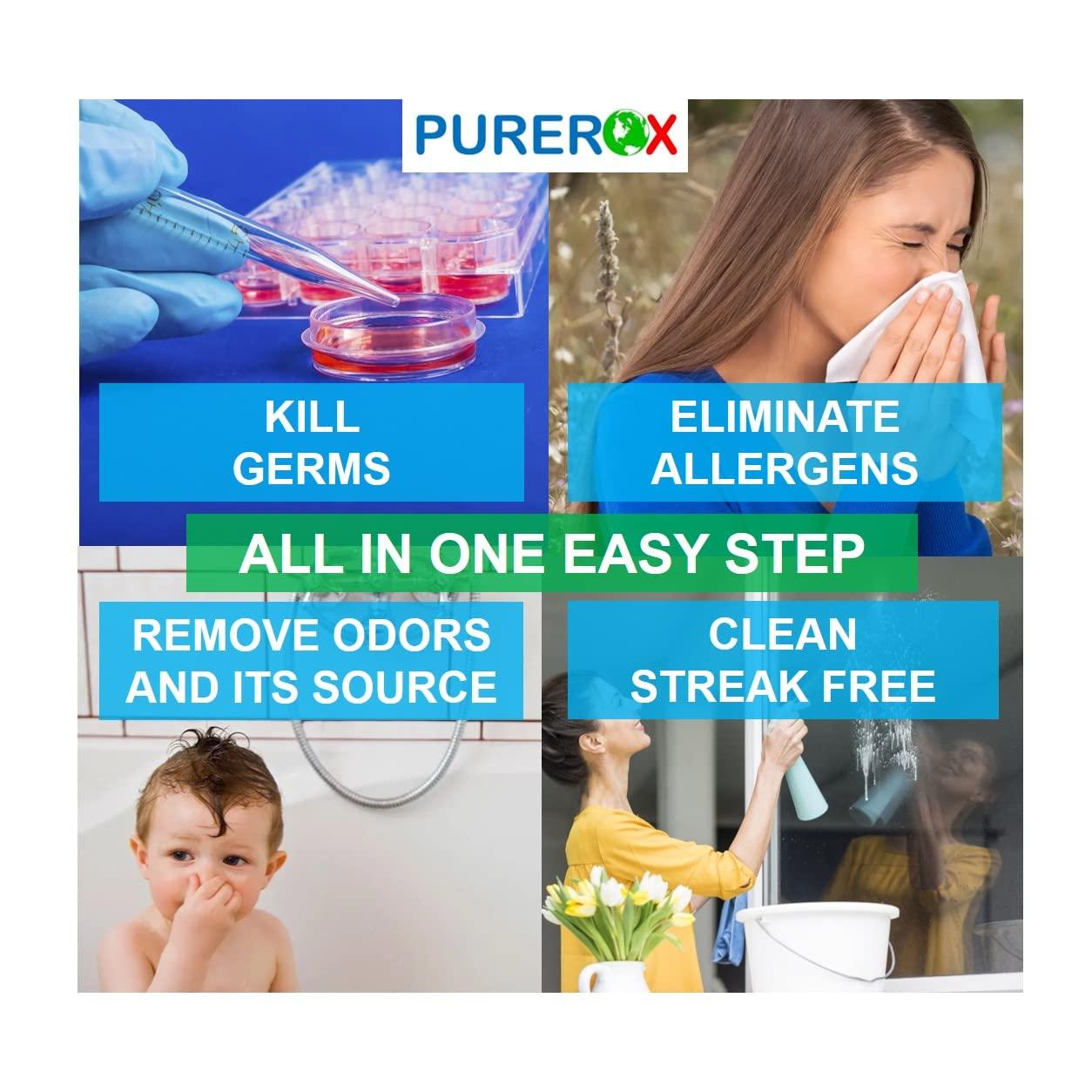 PUREROX PUREROX disinfectant (2x32oz, 1 gallon) Eliminate 99.9999% viruses, Norovirus, HIV, MRSA and fungi Hypochlorous Technology. Hospital Grade. Use Anywhere. No residue. Good All Surfaces