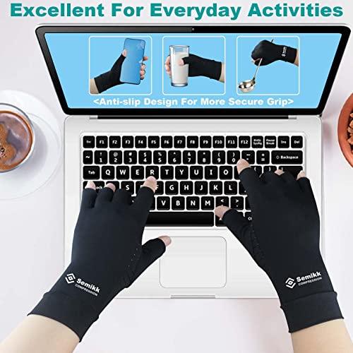 Semikk 2 Pairs Compression Gloves for Women and Men – Copper Arthritis Gloves for Rheumatoid Arthritis Osteoarthritis Carpal Tunnel – Hand Pain Relief and Support – Open Finger (Black, X-Large (2 Pair))