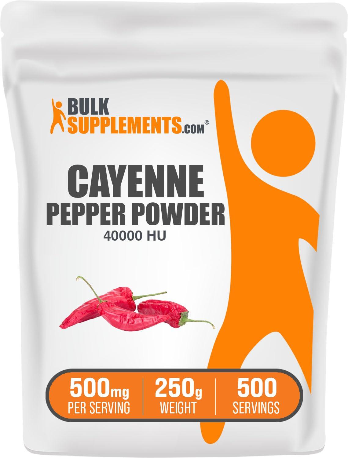 BULKSUPPLEMENTS.COM BulkSupplements.com Cayenne Pepper 40000 HU Powder - Capsaicin Supplements, Cayenne Pepper Supplements, Cayenne Pepper Powder - Capsicum Powder, Gluten Free, 500mg per Serving, 250g (8.8 oz)