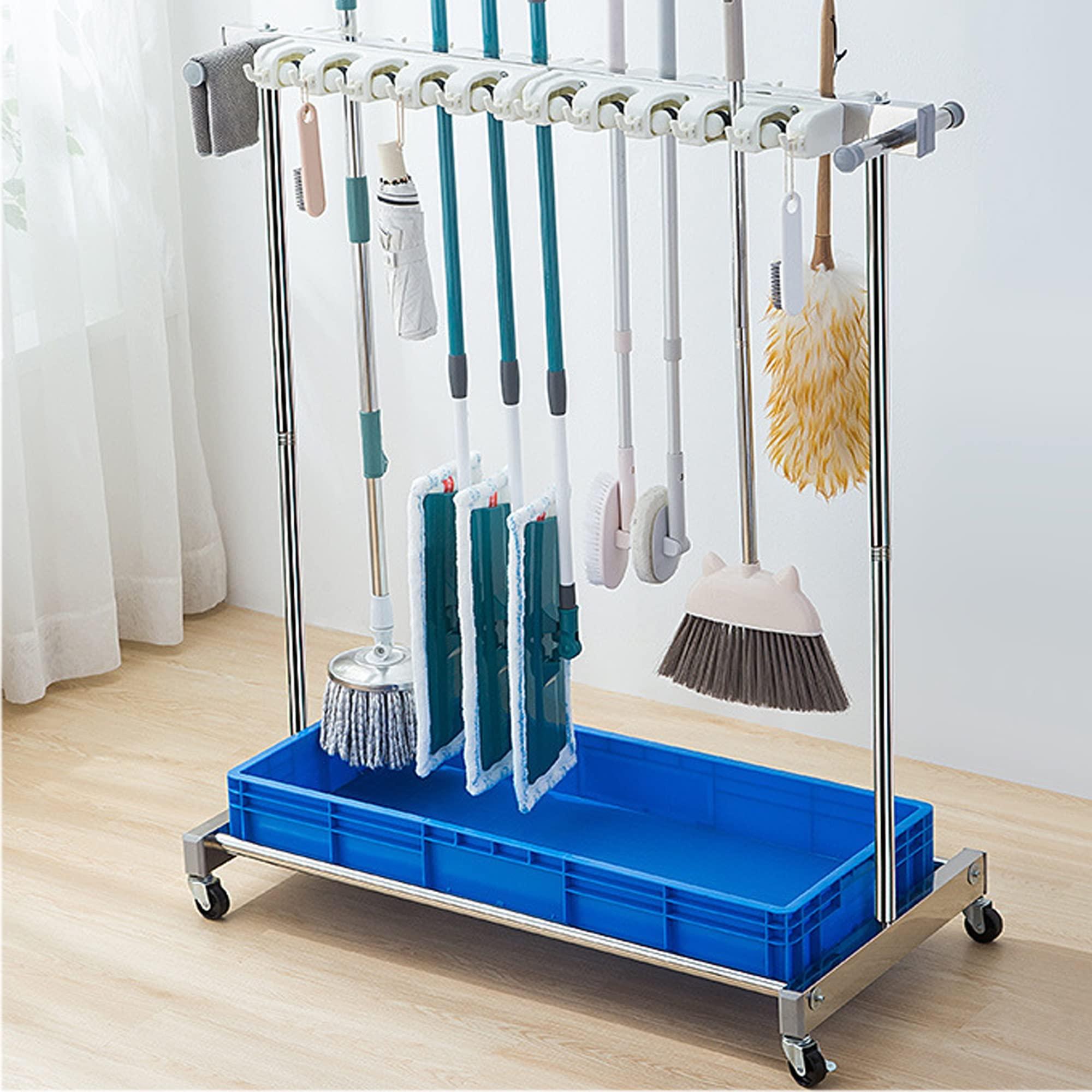 WXZX Utility Rack for Mops And Brooms,Cleaning Tool Cart Mop Holder Umbrella Stand,Movable Commercial Mop Rack, Mop Drain Rack,Can put wet mops, with Wheels,for Garden,Garage,Schools,Hospitals,Hotels ( Col