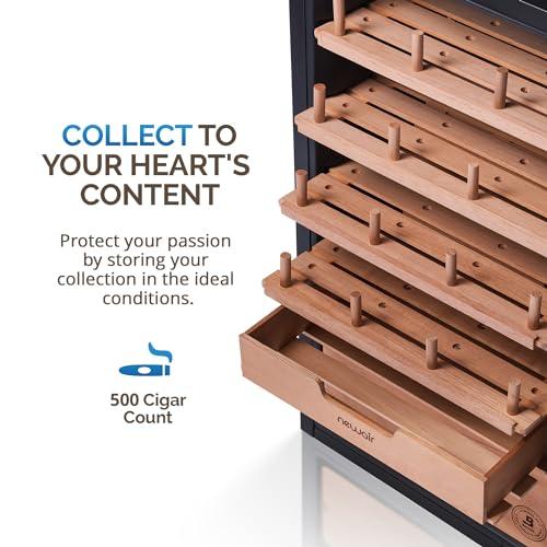 NewAir NewAir x Boveda 500 Count Electric Humidor, Spanish Cedar Shelves with Temperature Control, Cigar Humidor Box with Built-In Boveda Humidity Control in Stainless Steel