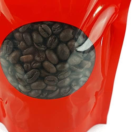 QQ Studio QQ Studio 50 Red Mylar Coffee Bags with Degassing Valve and Window, Heat Seal Stand Up Bags, 4.6 oz or 7 oz, Resealable Food Safe Coffee Pouches for Roasted Beans (4oz (5.5x7.9"))
