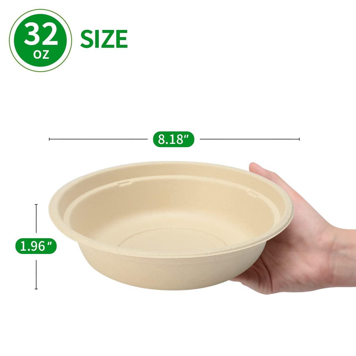 bloomoon bloomoon 100 Pack 32 oz Large Paper Bowls for Salad, Pasta, Burrito, Lunch and Snack, Grease Resist Heavy Duty 32 oz Disposable Bowls for Party and Catering
